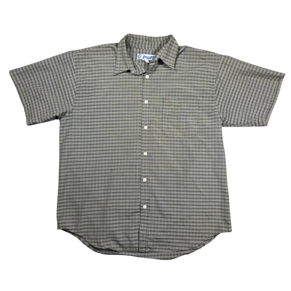 Utility Mens Y2k Grunge Skater Punk Green Plaid Short Sleeve Button Down Shirt L